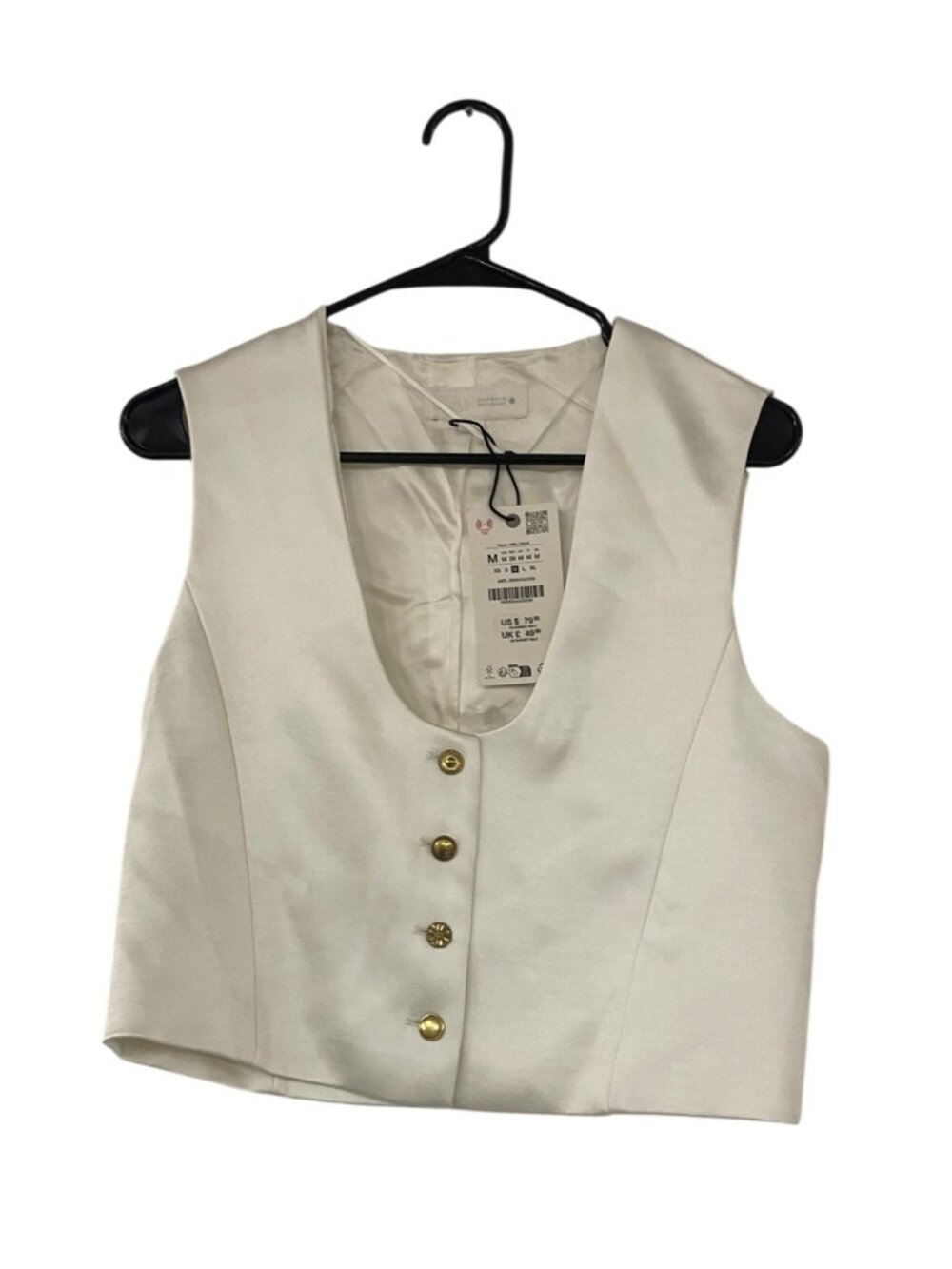 Zara Womens Crop Vest Medium White Satin Tailored Waistcoat 8299/042 NWT - Picture 2 of 14